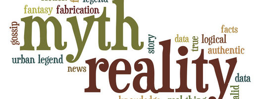 cloud of words or tags related to myth and reality, fiction and facts